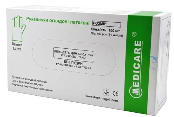 *Рукавички Medicare нестерил. латекс. б/пудри р. М №50