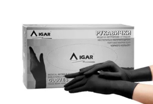*Рукавички Igar нестерил. нітрил. чорні без пудри р. S (6-7) пара