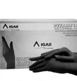 *Рукавички Igar нестерил. нітрил. чорні без пудри р. S (6-7) пара