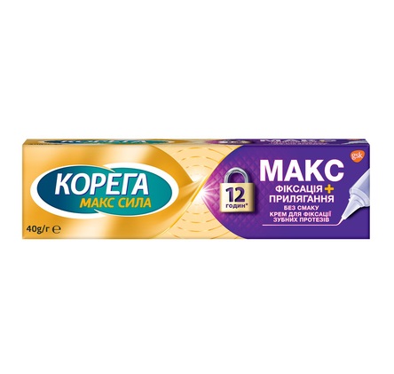 Крем Corega для фиксации зубных протезов МАКС сила фиксация+прилегание 40г Крем Corega для фиксации зубных протезов МАКС сила фиксация+прилегание 40г