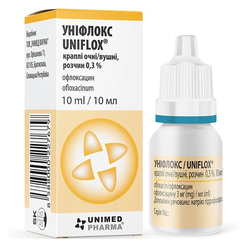 Унифлокс капли глазные и ушные 0,3% по 10 мл во флаконе 1 шт.