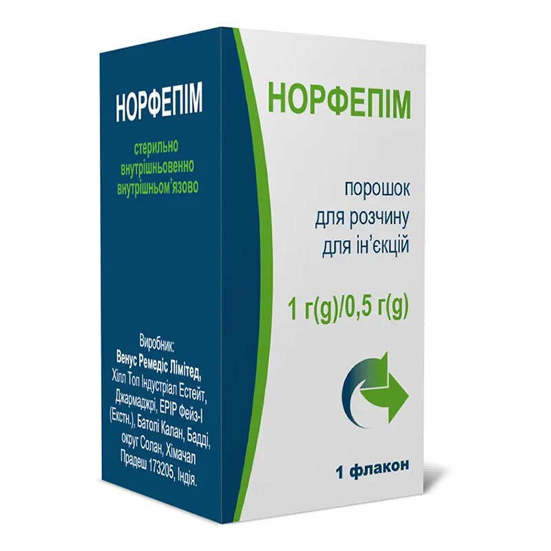Норфепим порошок 1 г/0.5 г во флаконе 1 шт. Норфепим порошок 1 г/0.5 г во флаконе 1 шт.