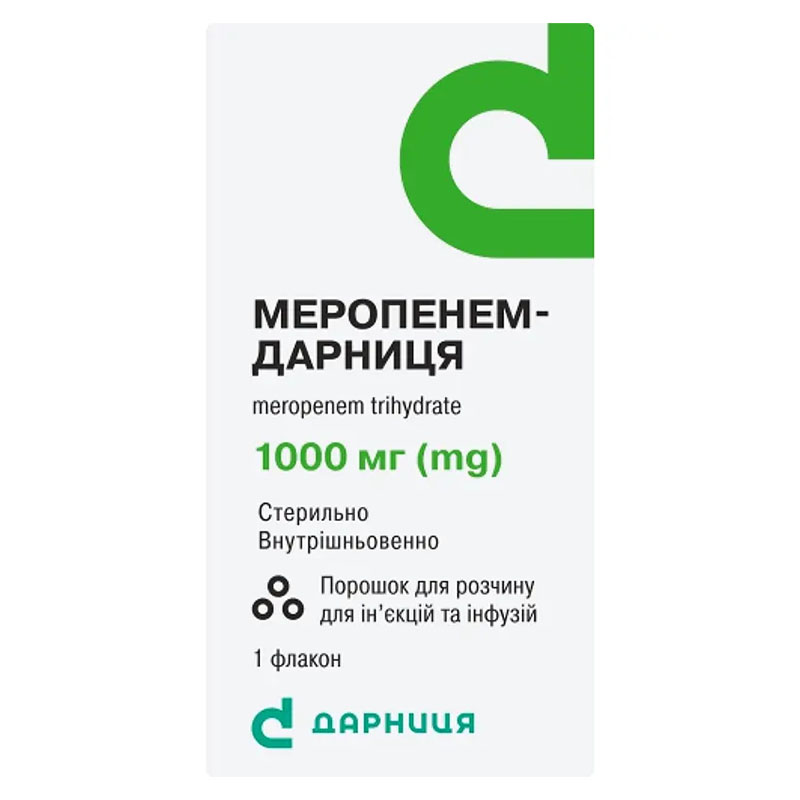 Меропенем-Дарница порошок по 1000 мг во флаконе 1 шт. Меропенем-Дарница порошок по 1000 мг во флаконе 1 шт.