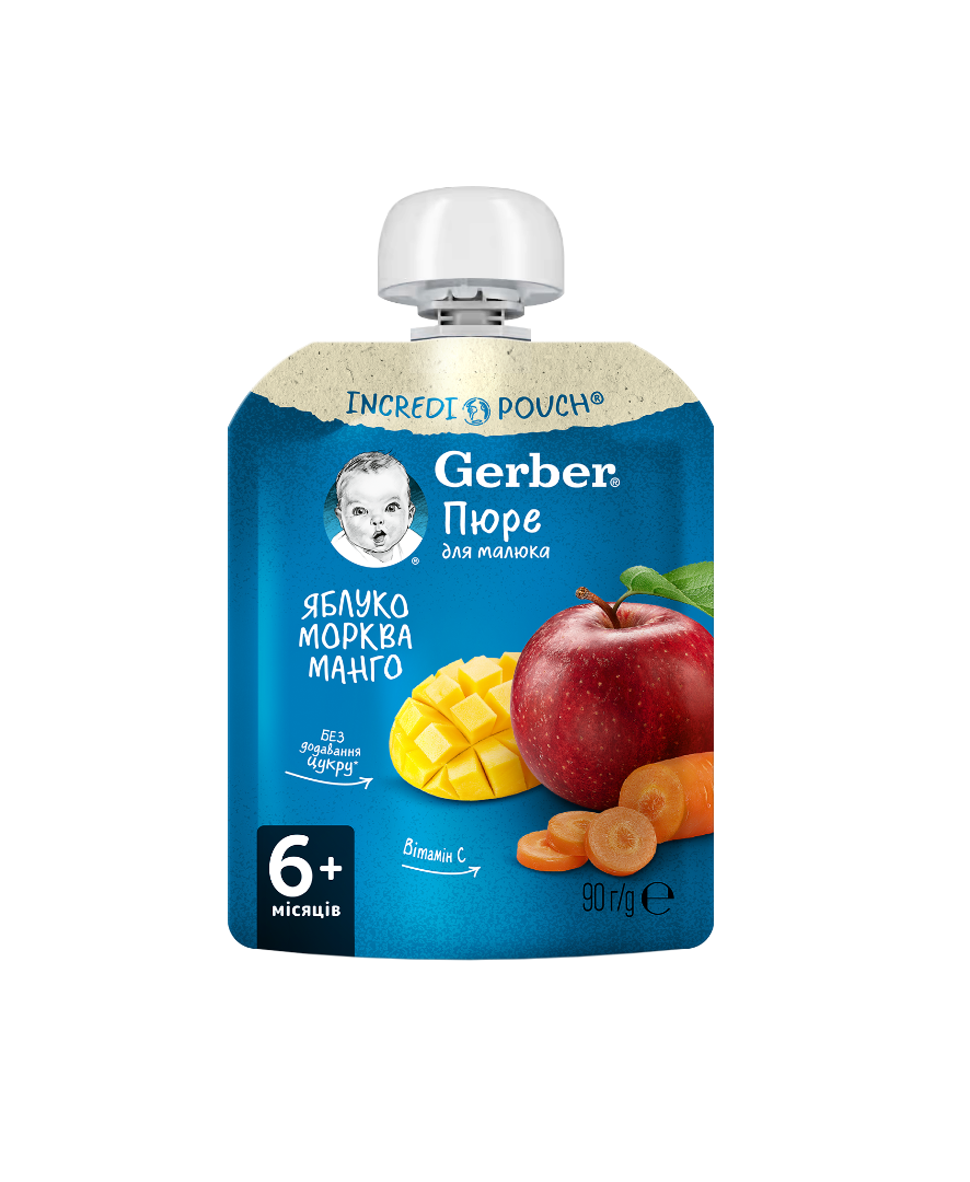 Пюре Gerber яблуко, манго і морква 90г (пауч)