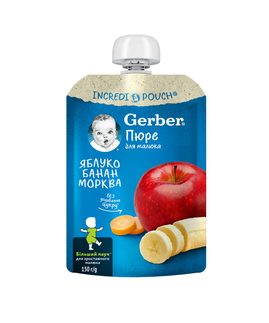 Пюре Gerber яблуко, банан і морква 150г (пауч)