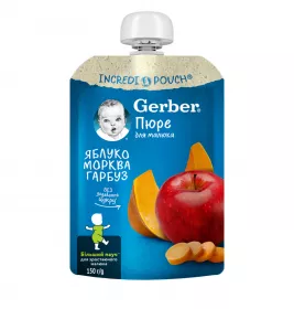 Пюре Gerber яблоко, морковь и тыква 150г (пауч)