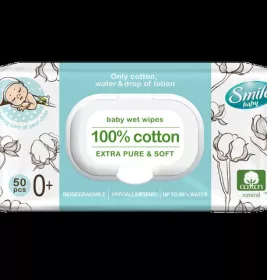 *Салфетки влажные Smile Baby 100% cotton №50