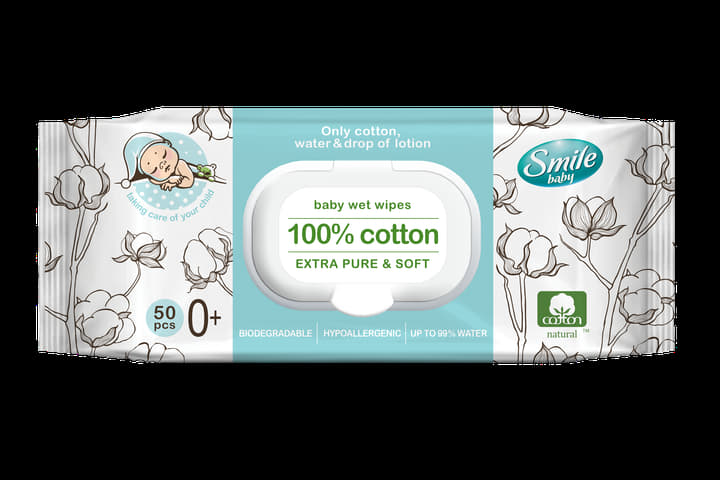 *Серветки вологі Smile Baby 100% cotton №50