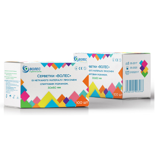 *Серветки спиртові 30 х 60 мм Волес №1