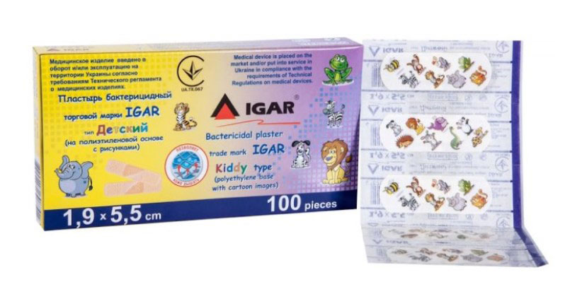 *Пластырь Igar бактерицидный 1,9 х 5,5 см детский с рисунком №100 *Пластырь Igar бактерицидный 1,9 х 5,5 см детский с рисунком №100