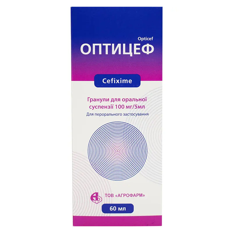 *Оптіцеф гран. д/ор. сусп. 100мг/5мл 32гр флак. 60мл