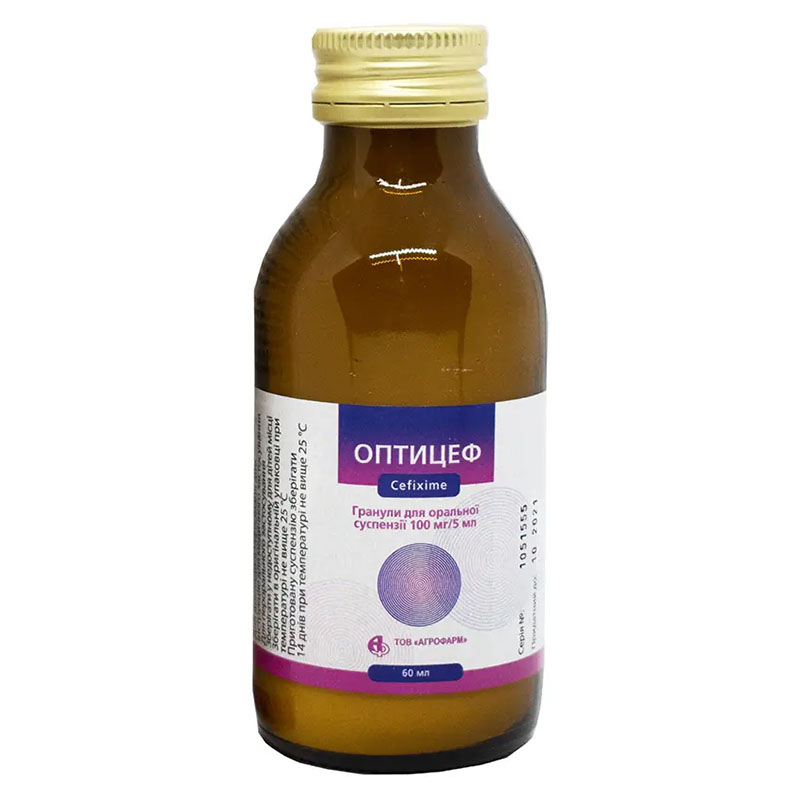 *Оптіцеф гран. д/ор. сусп. 100мг/5мл 32гр флак. 60мл