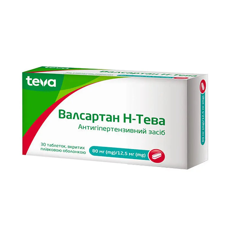 Валсартан Н-Тева табл. п/о 80мг + 12,5мг №30 Валсартан Н-Тева табл. п/о 80мг + 12,5мг №30