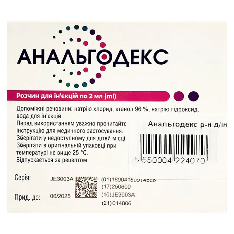 Анальгодекс р-н д/ін. 25мг/мл амп. 2мл №5