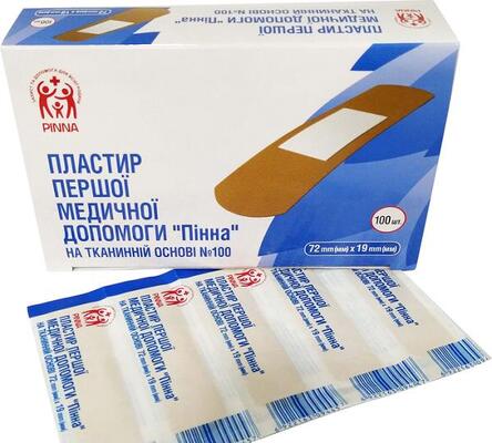 *Пластир Pinna першої мед. допомоги ткан. 72 мм х 19 мм №100