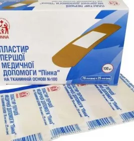 *Пластир Pinna першої мед. допомоги ткан. 76 мм х 25 мм №100