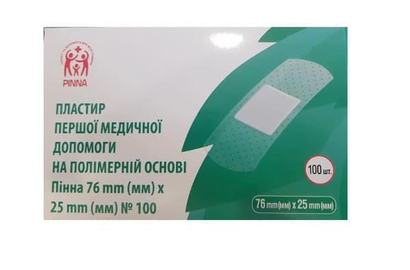 *Пластир Pinna першої мед. допомоги неткан. 76 мм х 25 мм №100