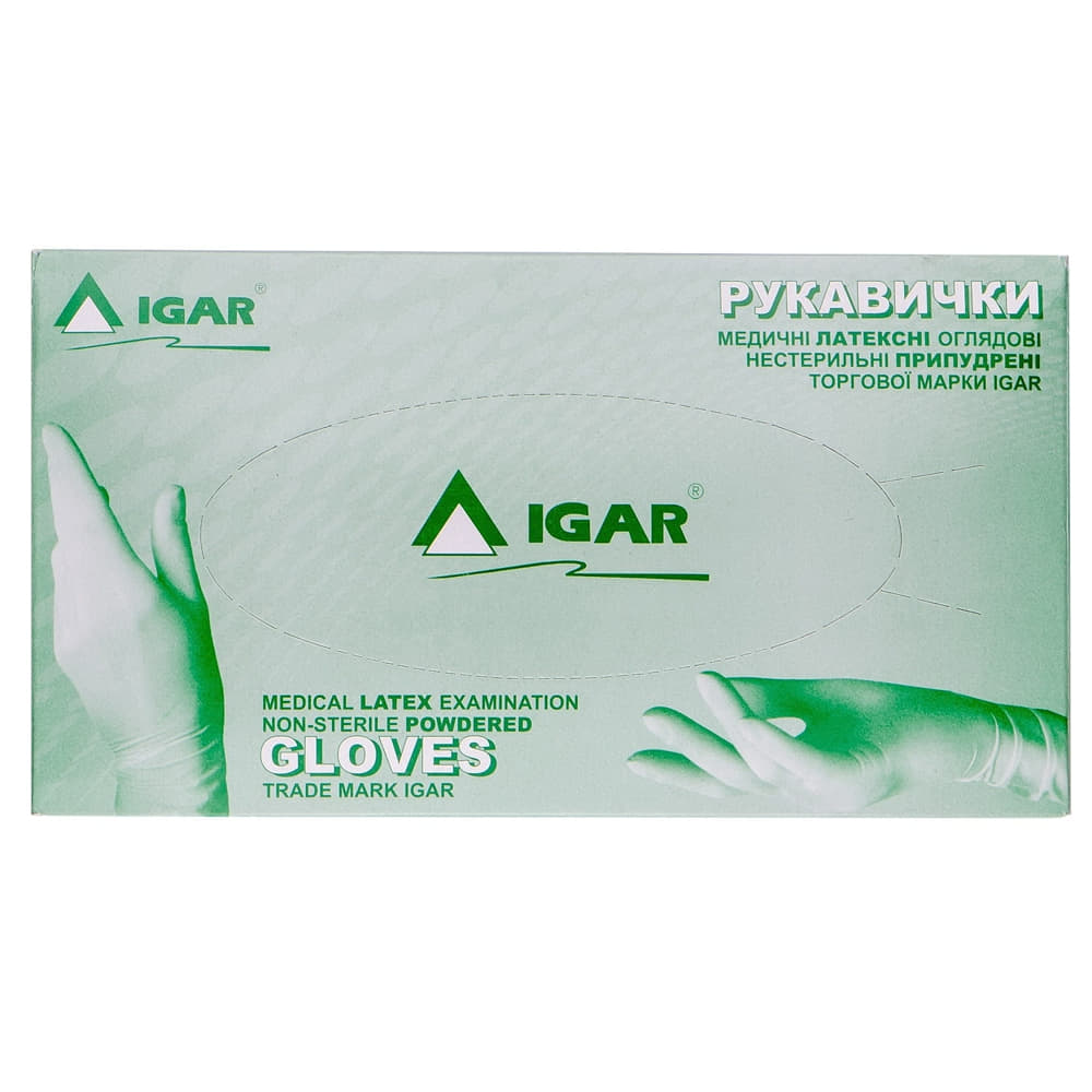 *Рукавички Igar  огл. латекс. нестерил. б/пудр. р. М (7-8)