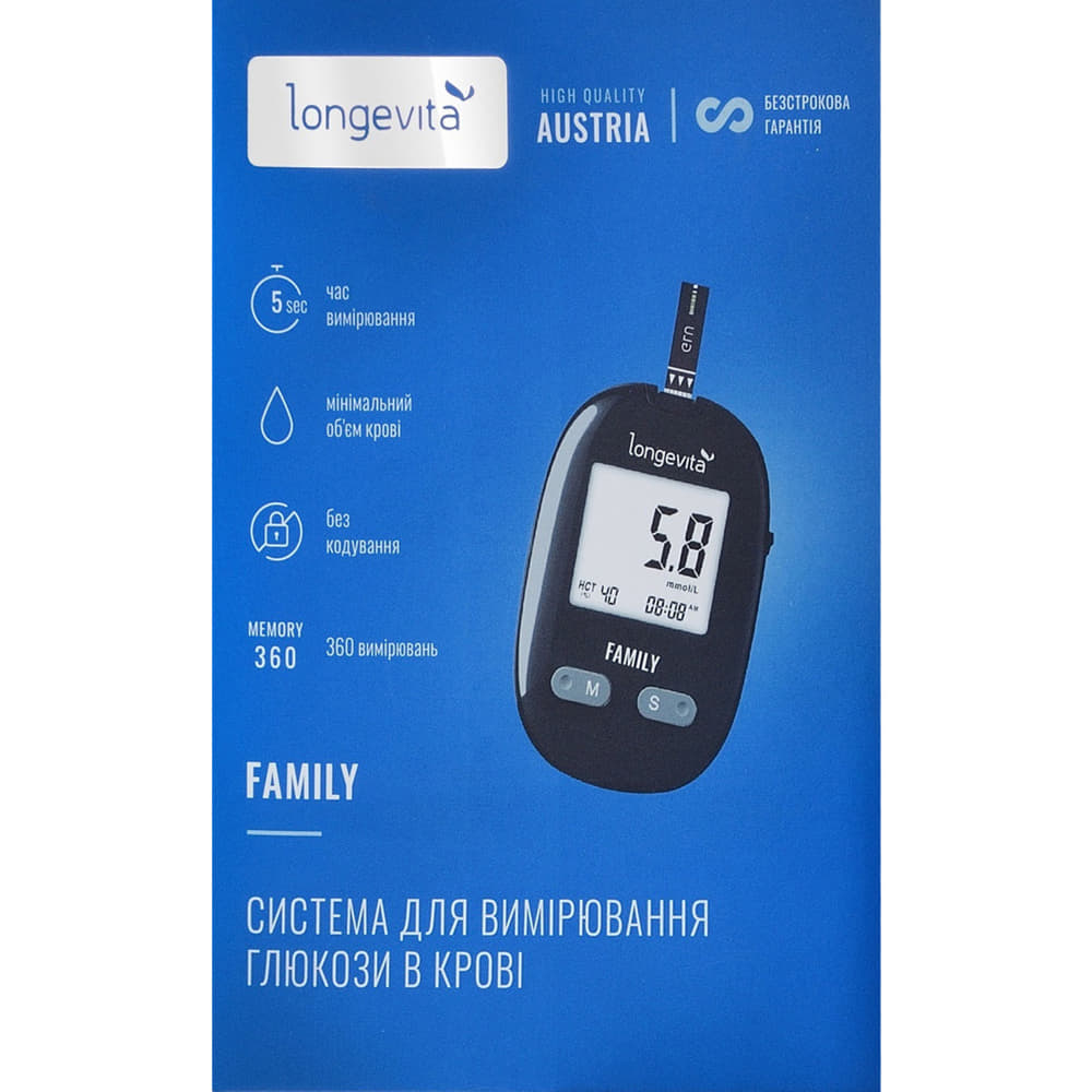 Глюкометр LONGEVITA Family Глюкометр LONGEVITA Family