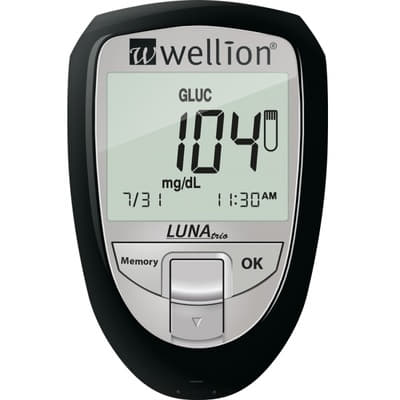 *Набор Wellion Luna trio для тестирования уровня глюкозы, холестерина и мочевой кислоты в крови чер