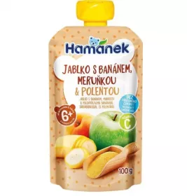 Пюре Hamanek яблуко, банан, абрикос та полента 100 г