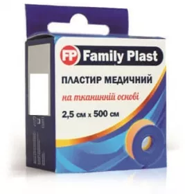 *Лейкопластырь FP Family Plast мед. ткан. катушка с подвесом 2,5см*5м