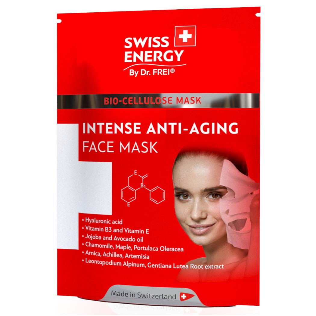 *Маска тканинна Swiss Energy омол. з гіалур. к-тою, Віт.В3,Е, Омега+масло жожоба та абрик.кісточки