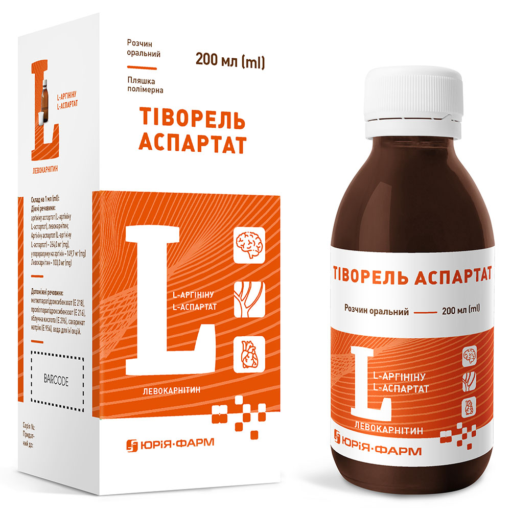 Тіворель аспартат р-н орал. полім. флак. 200мл Юрія-фарм