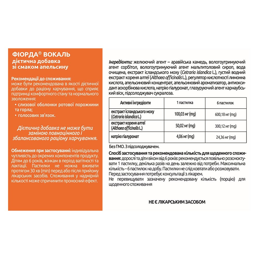 Фиорда Вокаль пастилки д/рассас. апельсин №30