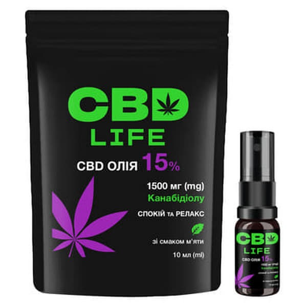 *Канабідіол CBD life олія 15% спрей флак.10мл М'ята