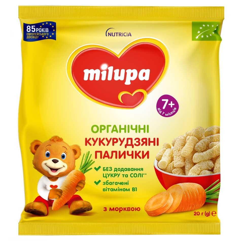 Кукурузные палочки Milupa с морковкой органические от 7 мес. 20г Кукурузные палочки Milupa с морковкой органические от 7 мес. 20г