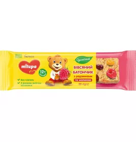 Батончик вівсяний Milupa з родзинками та малиною органічний від 12 міс. 20г