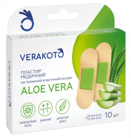 Лейкопластырь VERAKOTO мед. ткан. осн. эластичный Алоэ вера 25мм*72мм №10