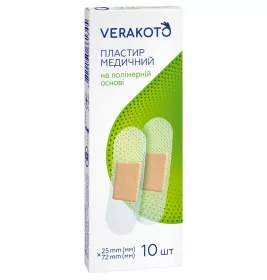 Лейкопластырь VERAKOTO мед. полимер. осн. 25мм*72мм №10