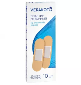 Лейкопластырь VERAKOTO мед. бактер. ткан. осн. 25мм*72мм №10