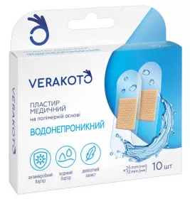 Лейкопластырь VERAKOTO мед. полимер. осн. водонепр. 25мм*72мм №10