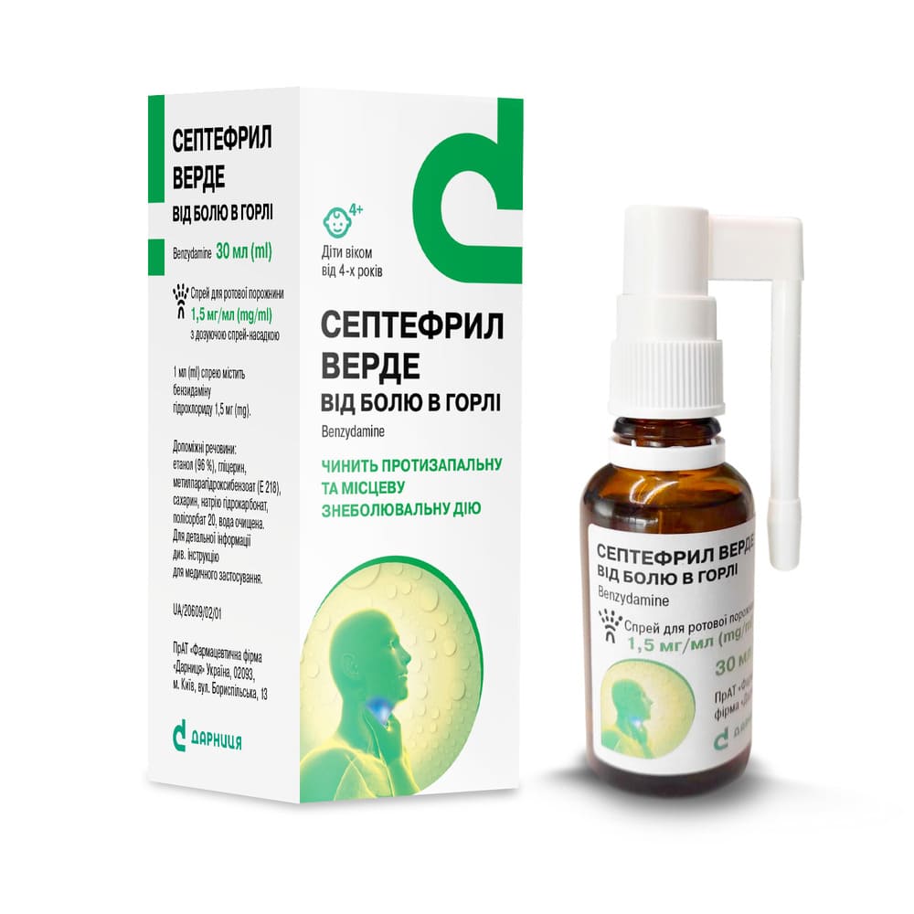 Септефрил Верде спрей 1.5мг/мл флак. з дозатором 30мл