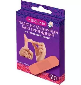 *Лейкопластир бактерицидний Biolikar ткан. осн. 2,5*7,2см №20