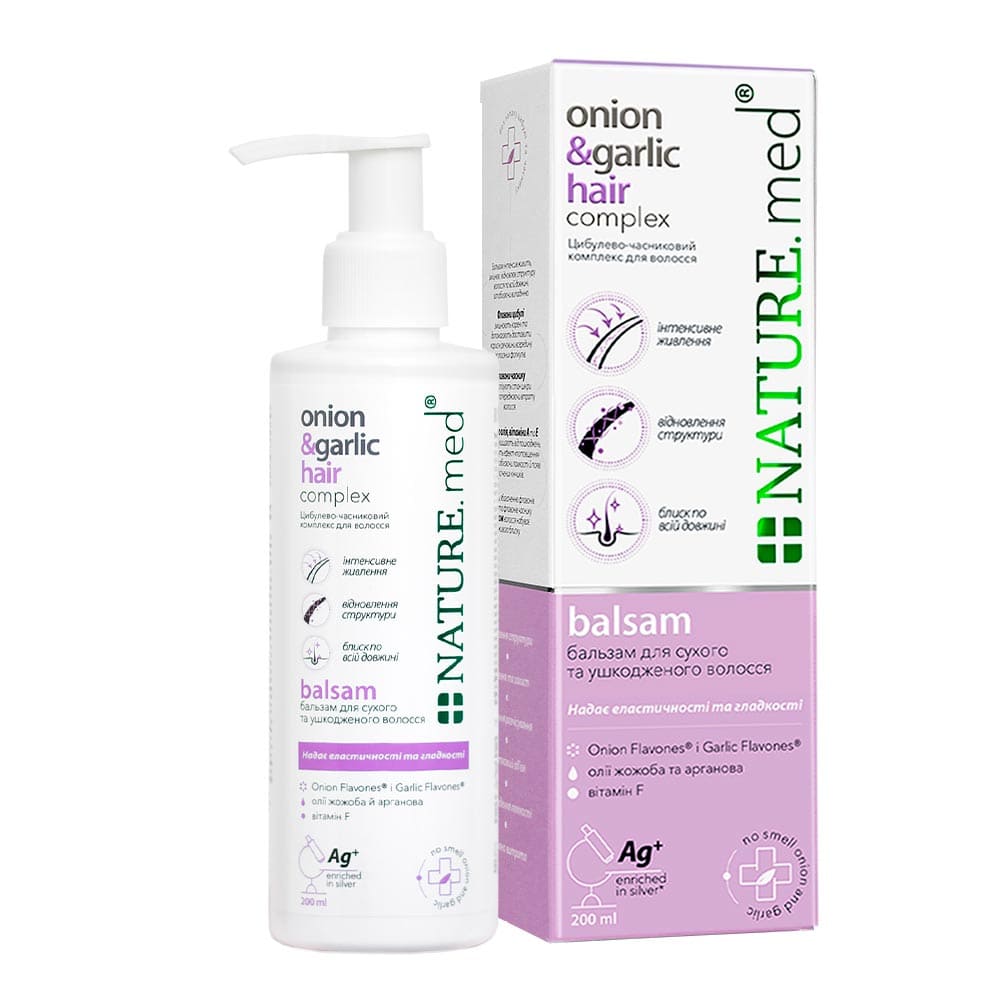 Бальзам «Nature.med. Цибулево-часниковий комплекс для волосся. Для сухого та пошкодженого волосся» 200мл туба