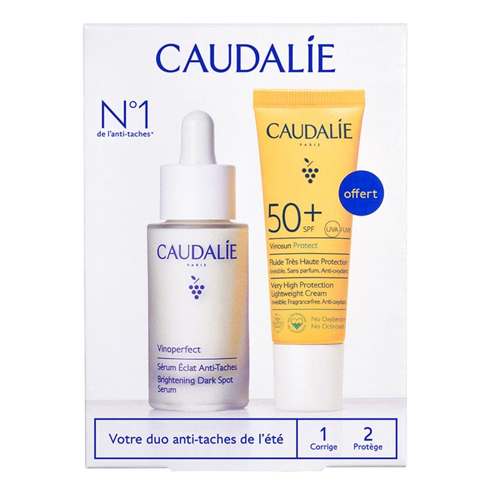 *Набір Caudalie 2733-6 Vinoperfect (Сир-ка д/кор.кольору обл.30мл; Сонцезах.легк.крем SPF50+ 20мл)