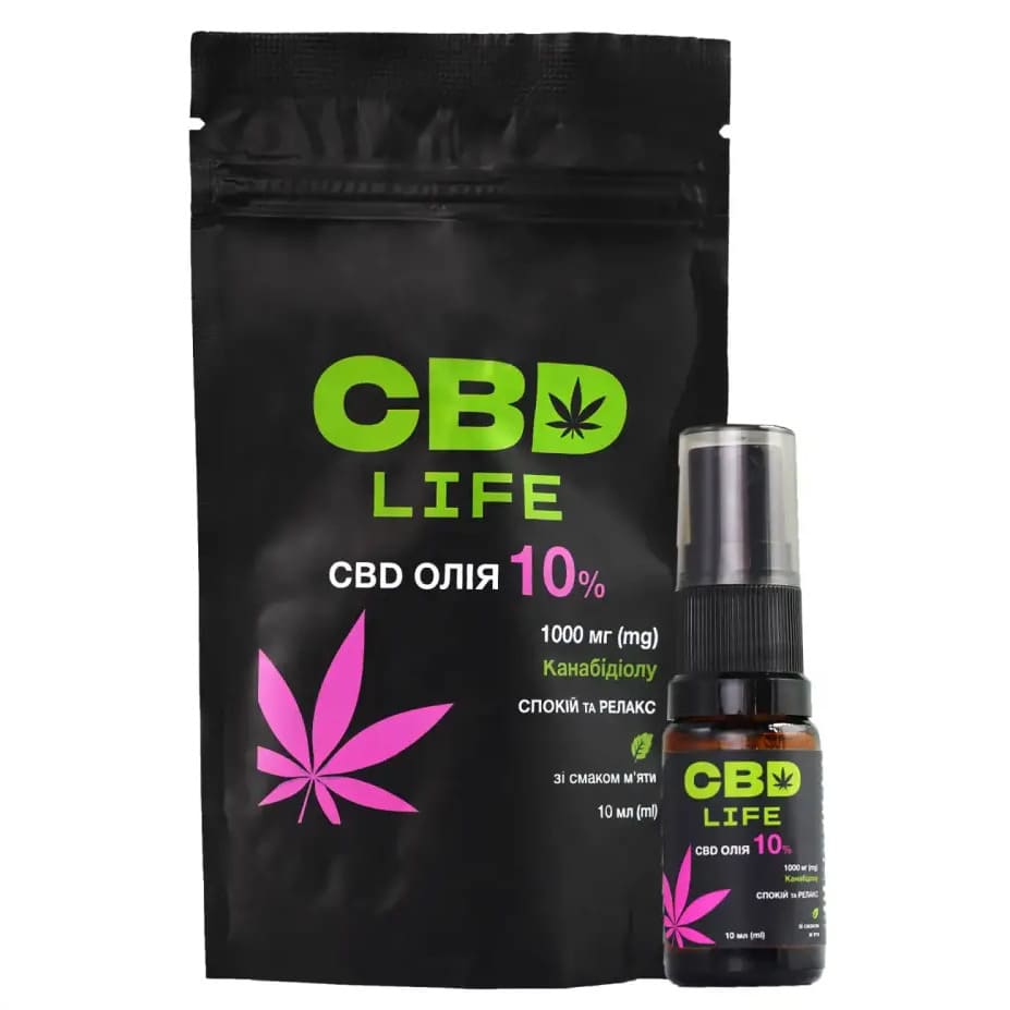 Канабідіол CBD life олія 10% спрей флак. 10мл М'ята