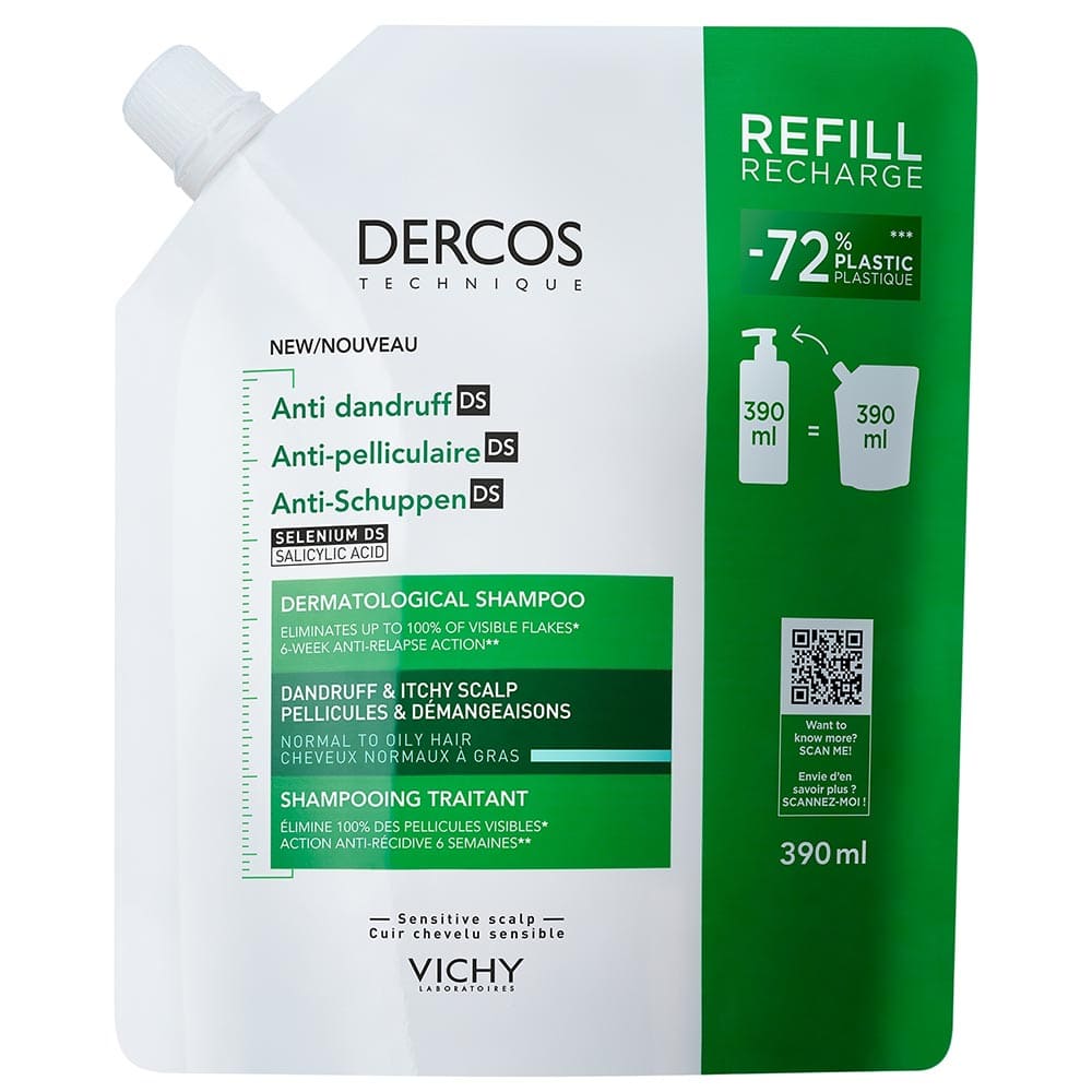 Шампунь Vichy Деркос Рефил дерматол. п/перхоти д/норм., жирн. волос и раздраж. кожи головы 390мл