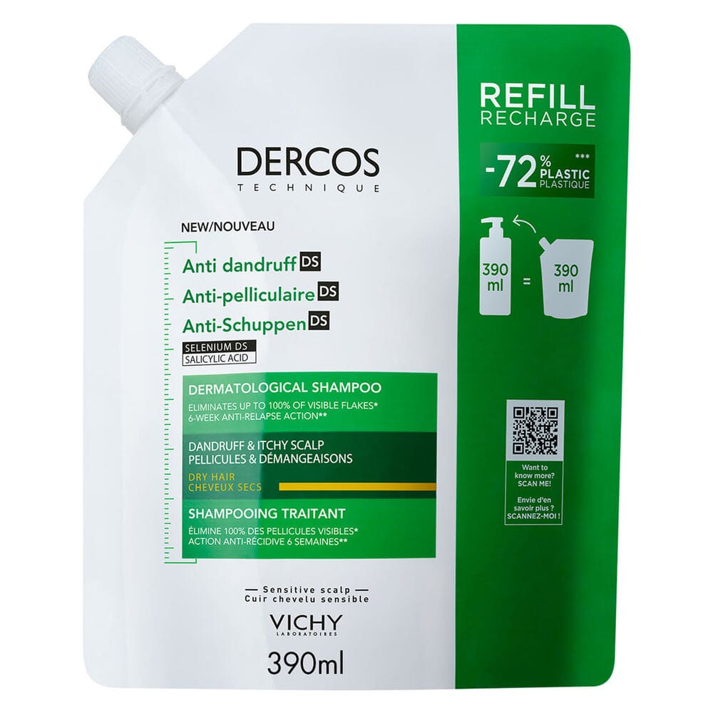 Шампунь Vichy Деркос Рефил дерматол. п/перхоти д/сух. волос и раздраж.чувств. кожи головы 390мл