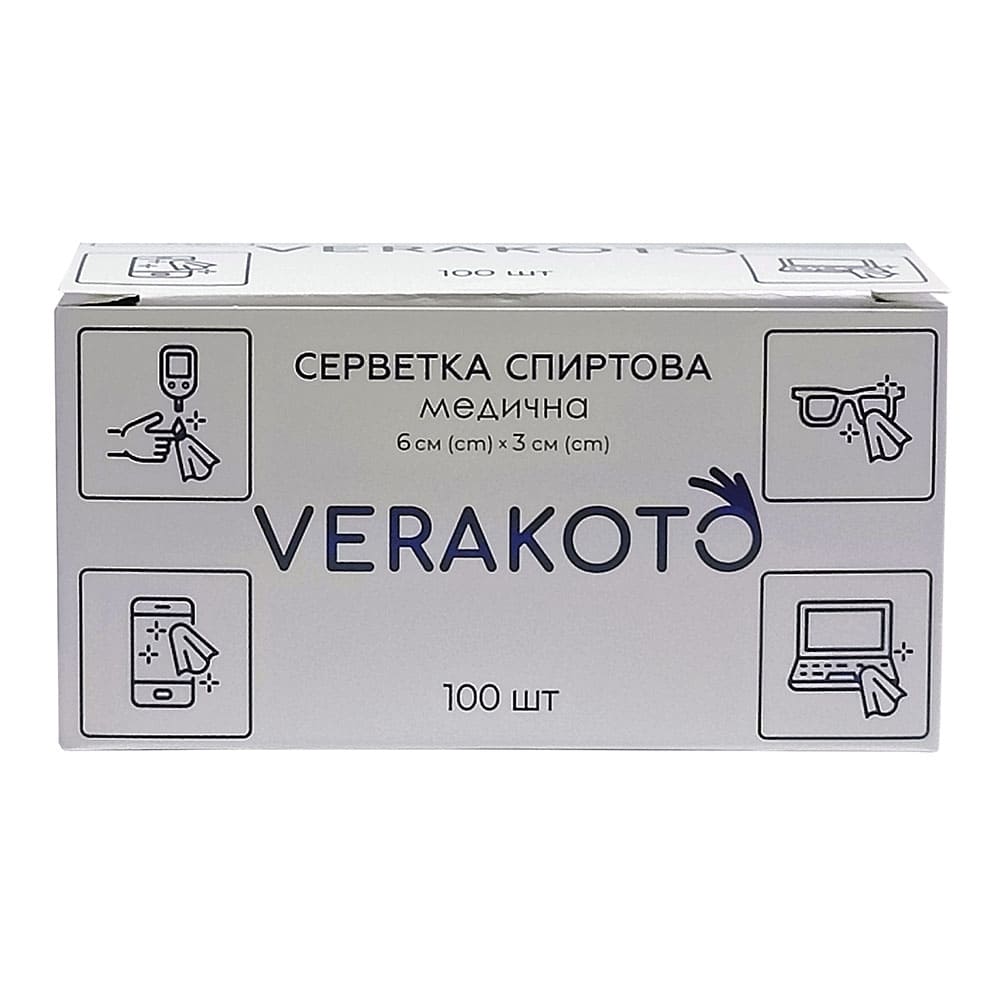 Салфетки спирт. д/ин. 6x3см VERAKOTO №100