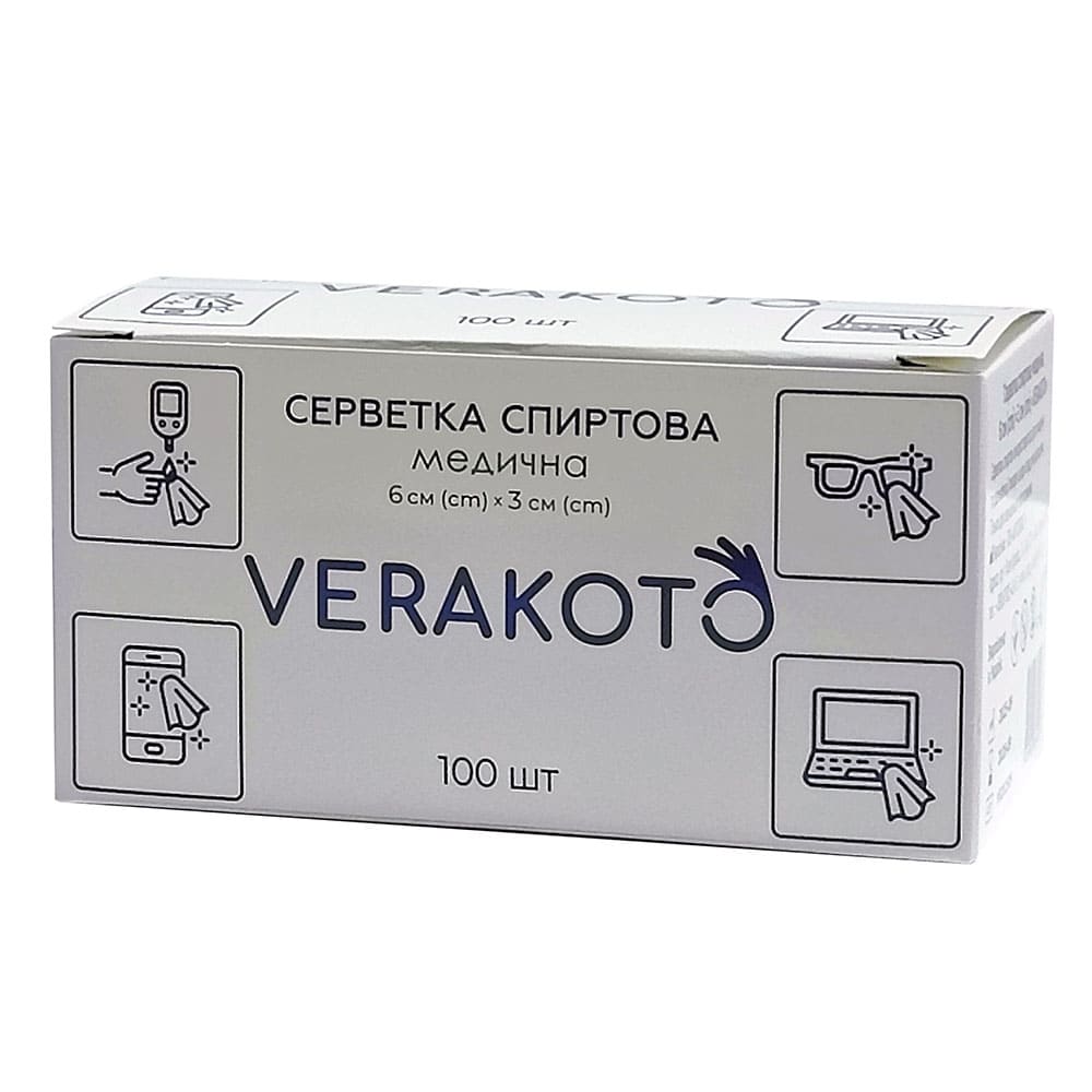 Салфетки спирт. д/ин. 6x3см VERAKOTO №100
