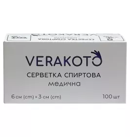 Салфетки спирт. д/ин. 6x3см VERAKOTO №100
