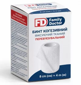 Бинт когезивный FD Family Doctor фиксирующий эластичный тканый (белый) 8см*4м