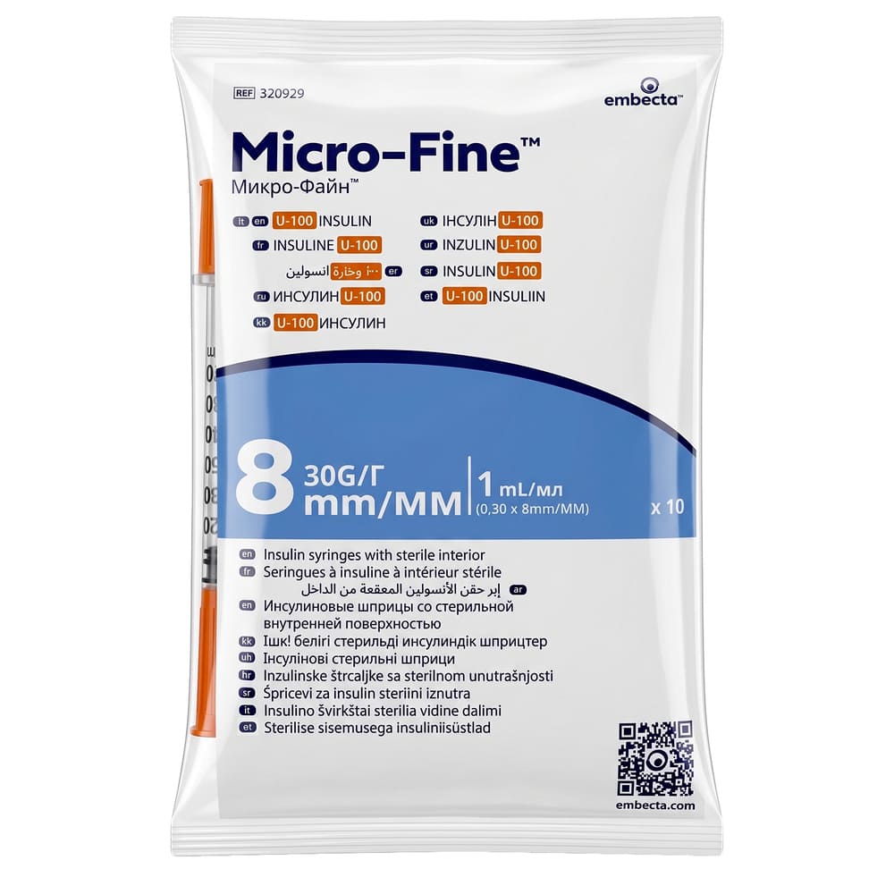 Шприц інсуліновий 1мл U-100 Embecta Micro-Fine 30G (0,30x8мм) №1