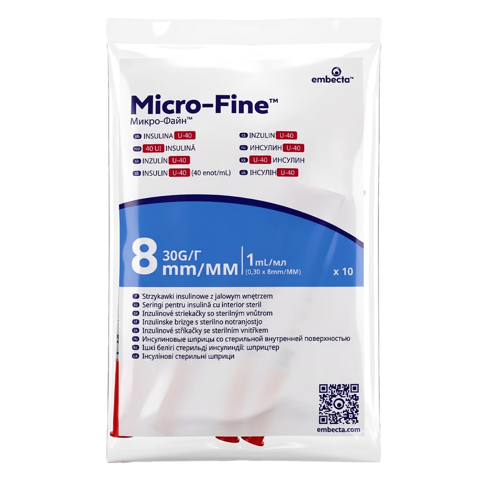 Шприц инсулиновый 1мл U-40 Embecta Micro-Fine 30G (0,30x8мм) №1