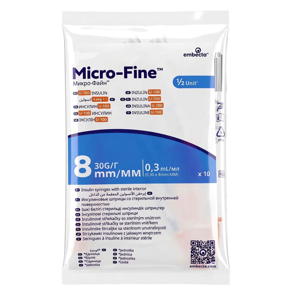 Шприц инсулиновый 0,3мл U-100 Embecta Micro-Fine 30G (0,30x8мм) №1